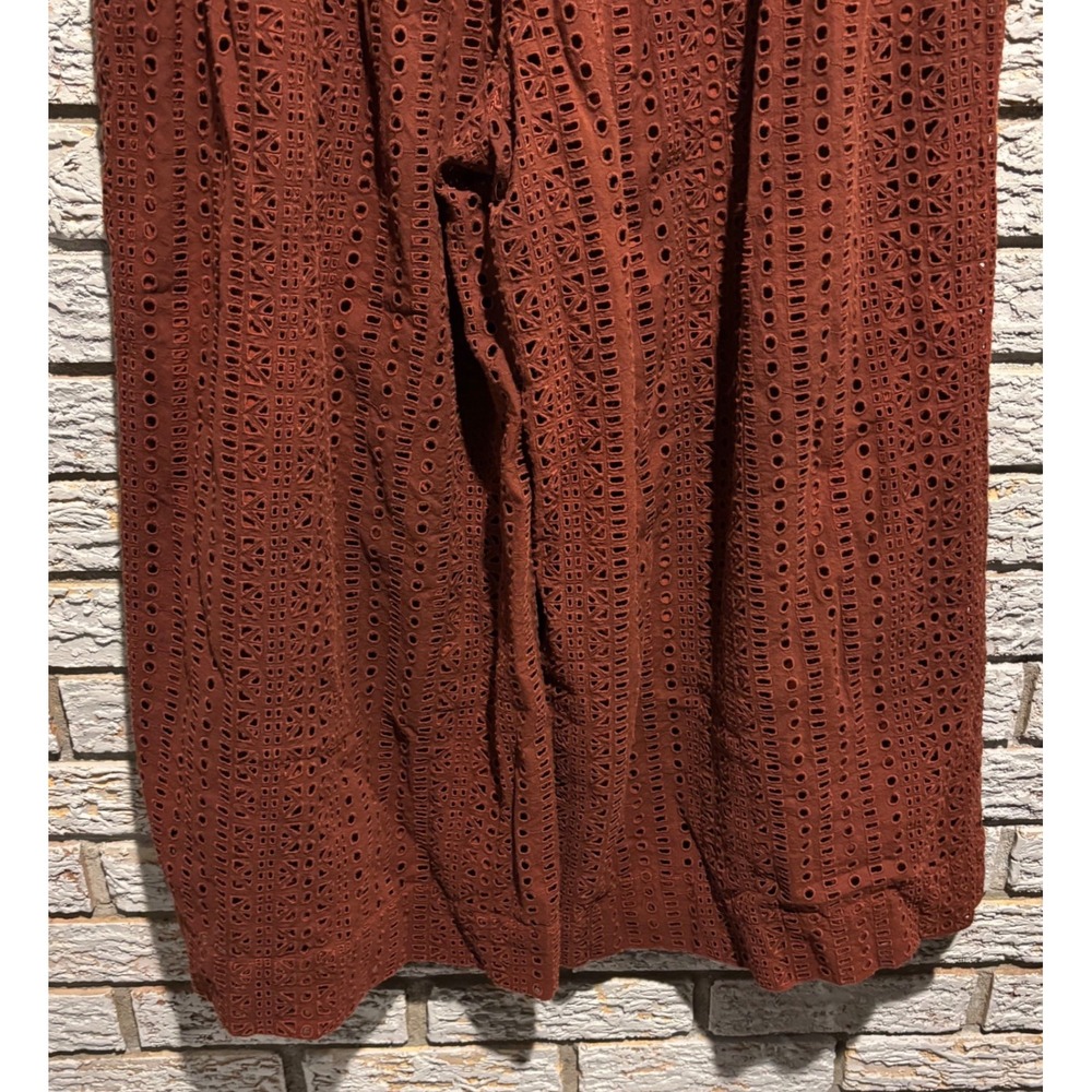 Anthropologie Rust Brown Eyelet Wide Leg Culotte Pants Size 2 Boho Cropped - Picture 6 of 9